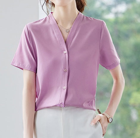 Women's Light Purple Casual Short-Sleeved Shirt - Lightweight Summer Top