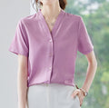 Women's Light Purple Casual Short-Sleeved Shirt - Lightweight Summer Top