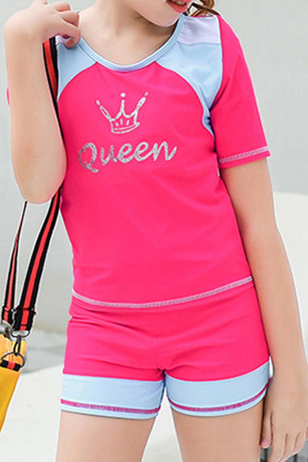 Kids Girls Slim Fit Short Sleeve Letter Printed Swimsuit