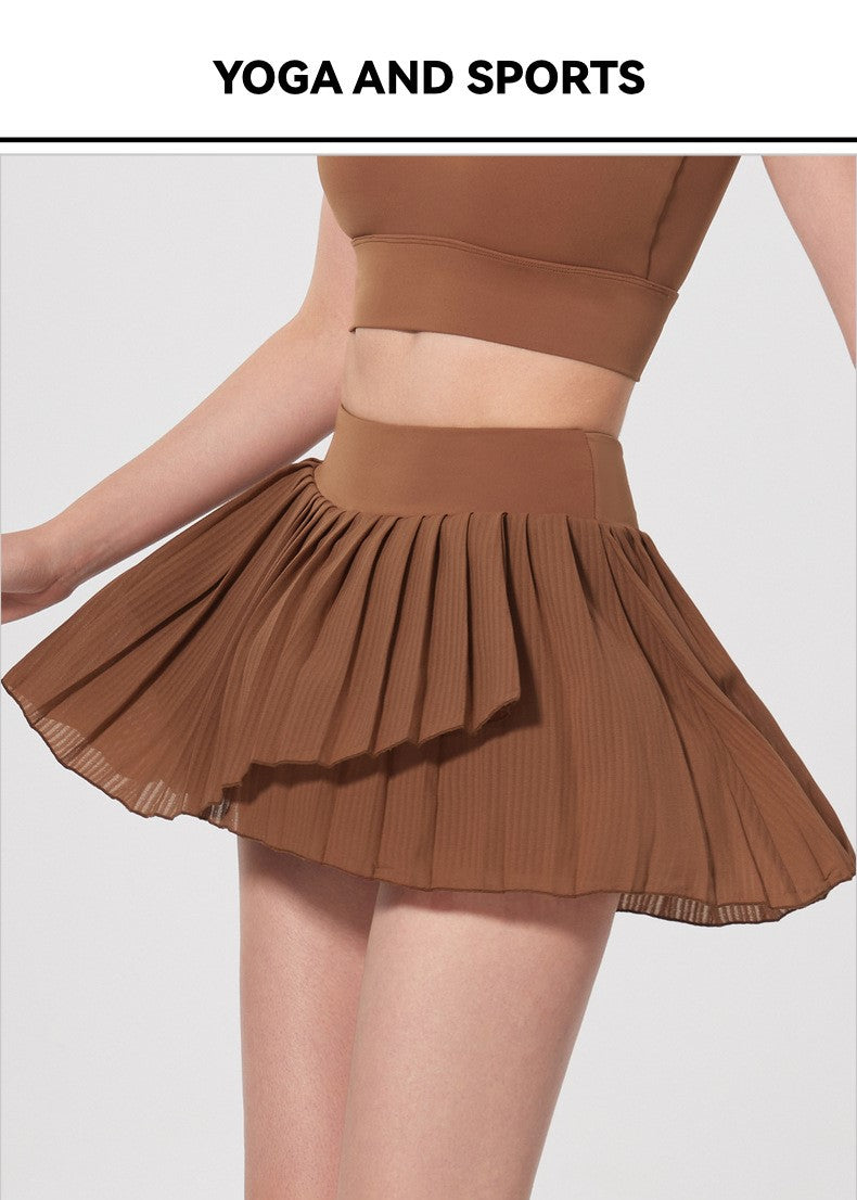 Yoga Pleated Sports Skirt with Built-In Shorts - Anti-Exposure Running, Golf & Tennis Skort
