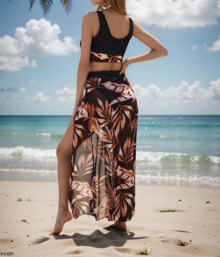 New Style Bikini with Mesh Maxi Skirt - 3-Piece Women's Swimsuit Set