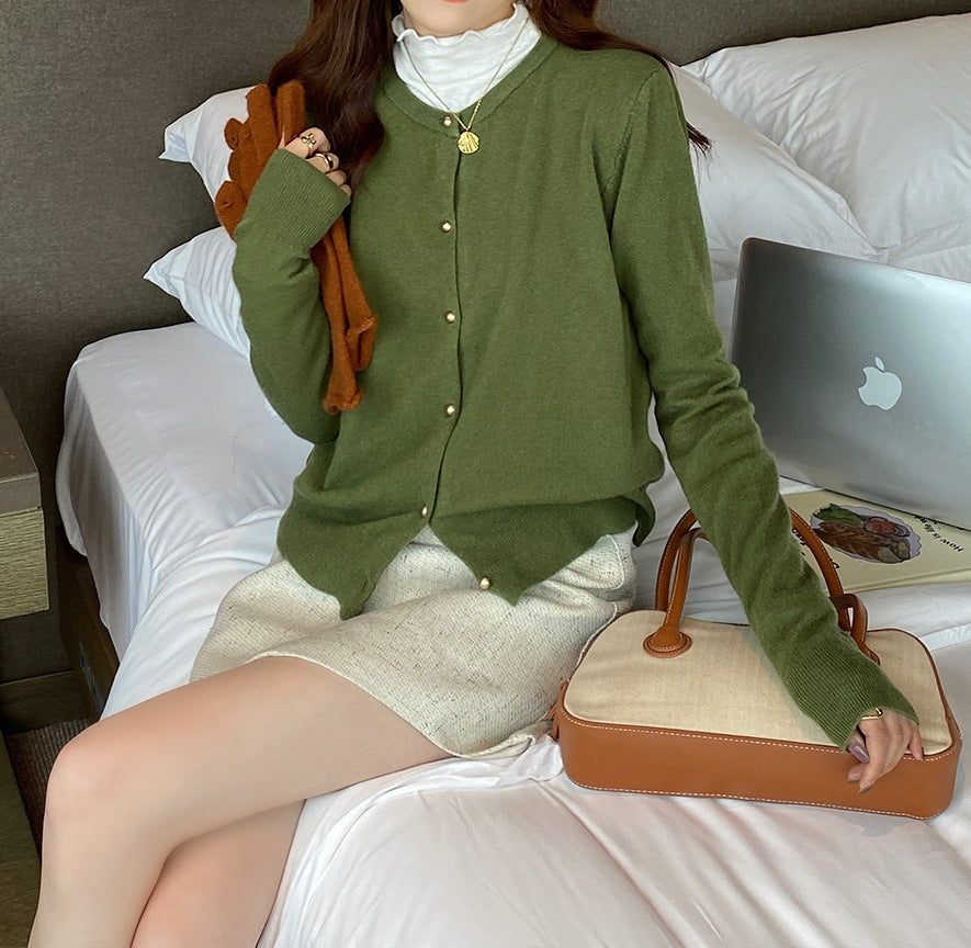 Women's Thin Knit Long Sleeve Cardigan - Gray Spring and Autumn Outerwear