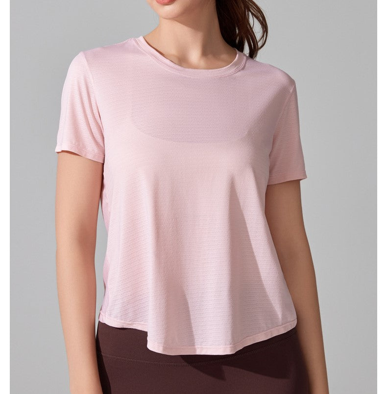 Women Short-Sleeved Yoga T-Shirt Vest - Lightweight Summer Fitness Top with Loose Fit and Breathable Hollow Back Design