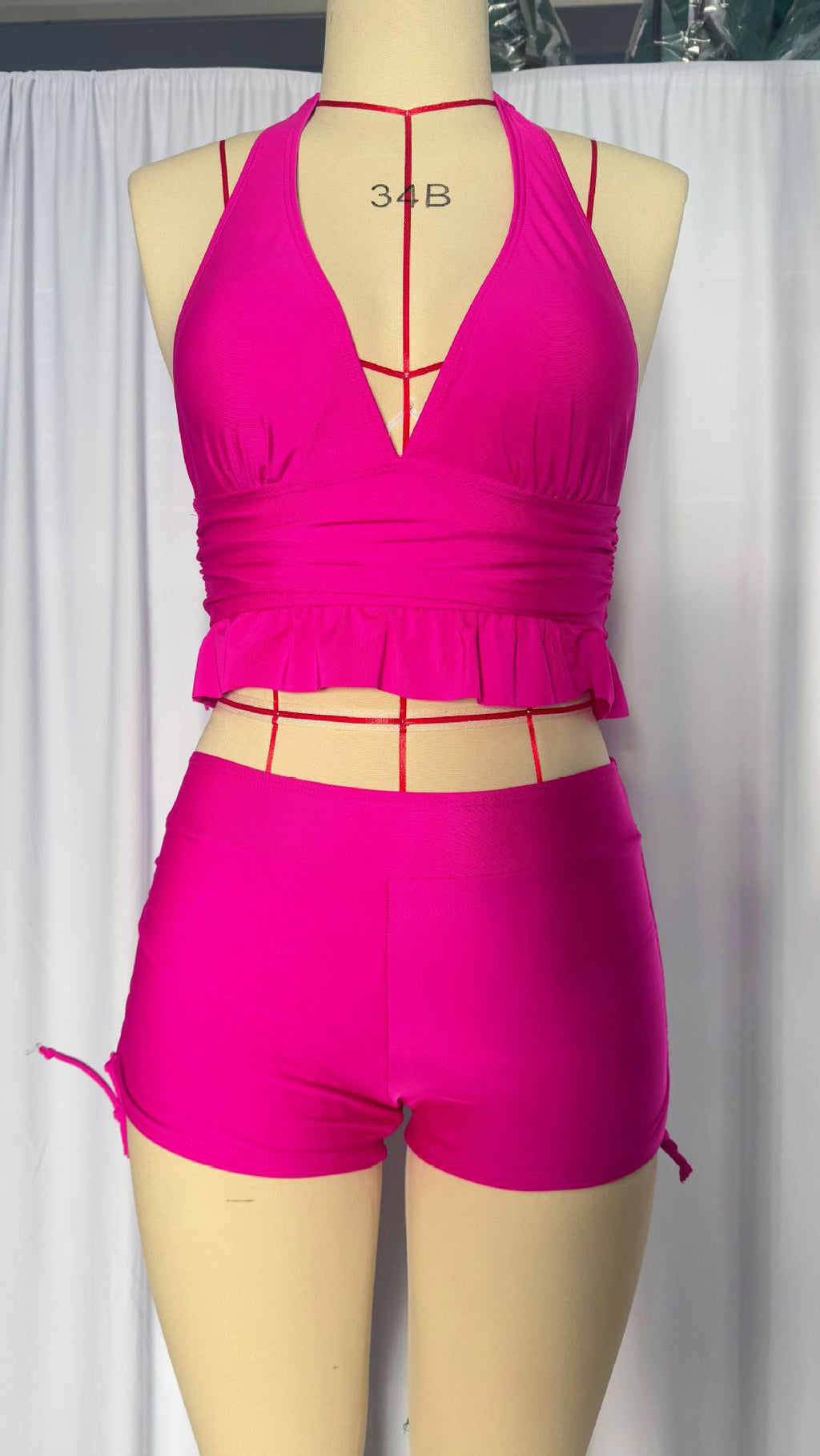 Printed Neck Suspender Bikini with Lace Detailing - Spring Collection