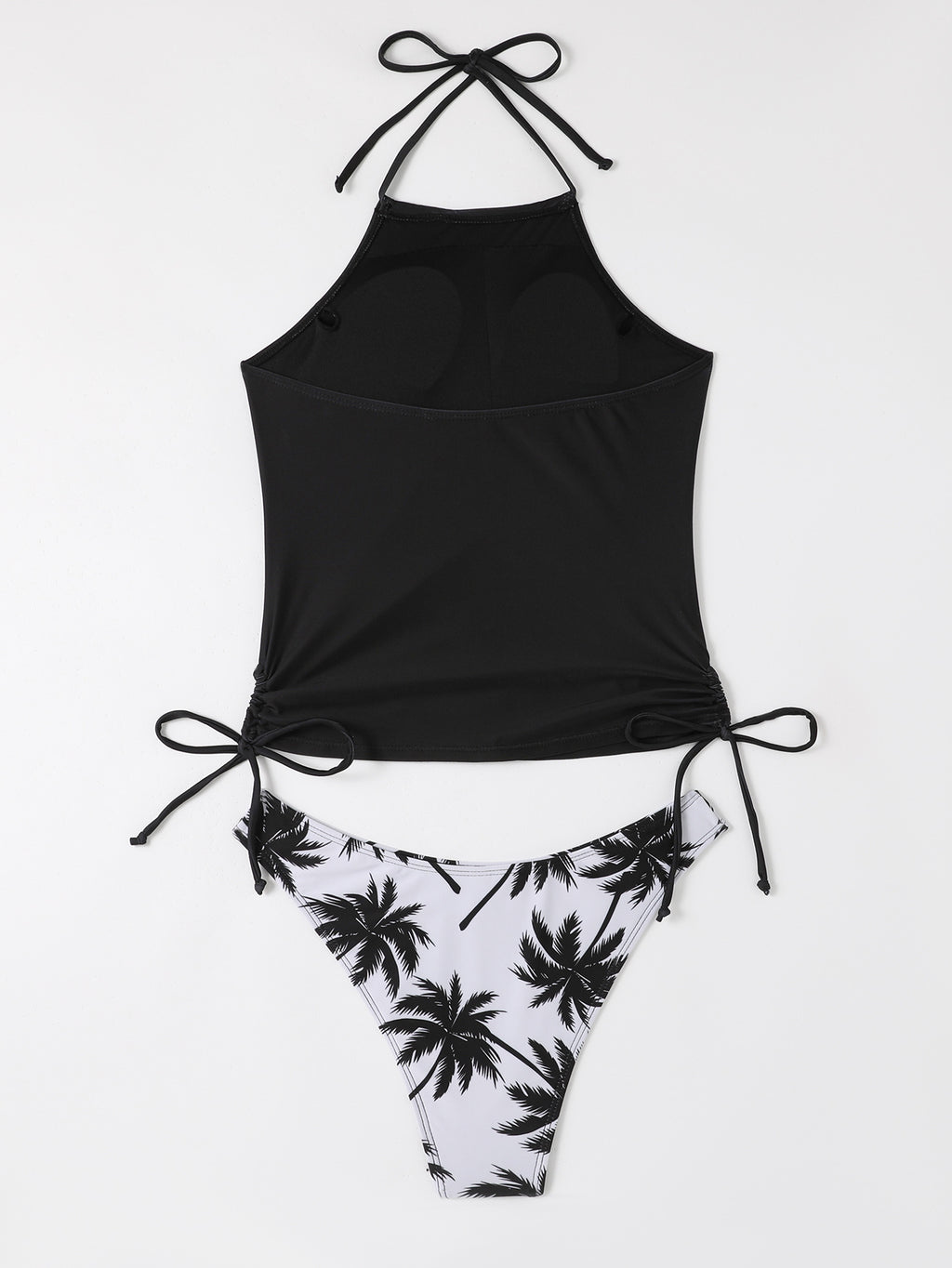 New Digital Print Lace-Up Neck Bikini High-Collar Split Swimsuit