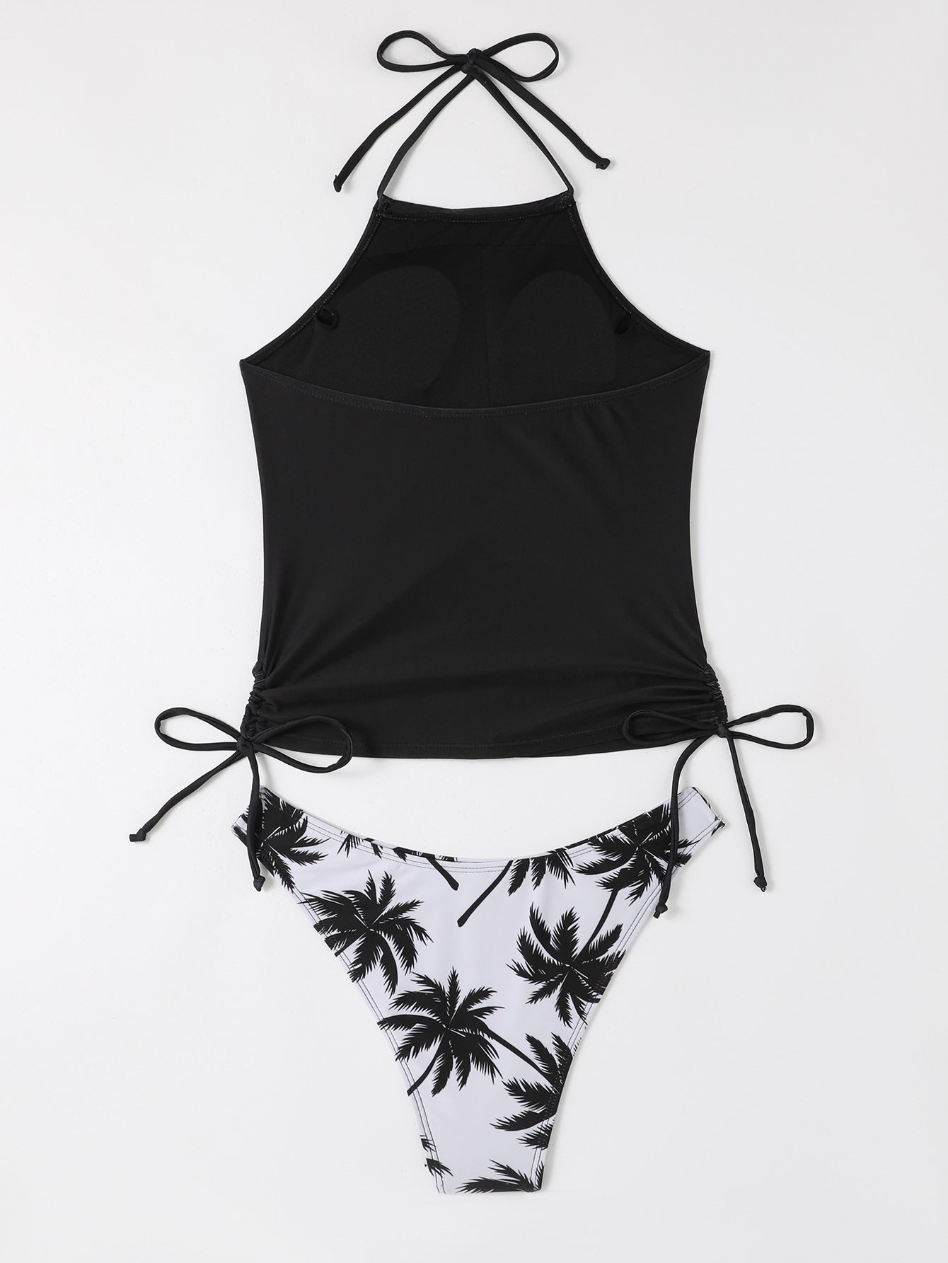 New Digital Print Lace-Up Neck Bikini High-Collar Split Swimsuit