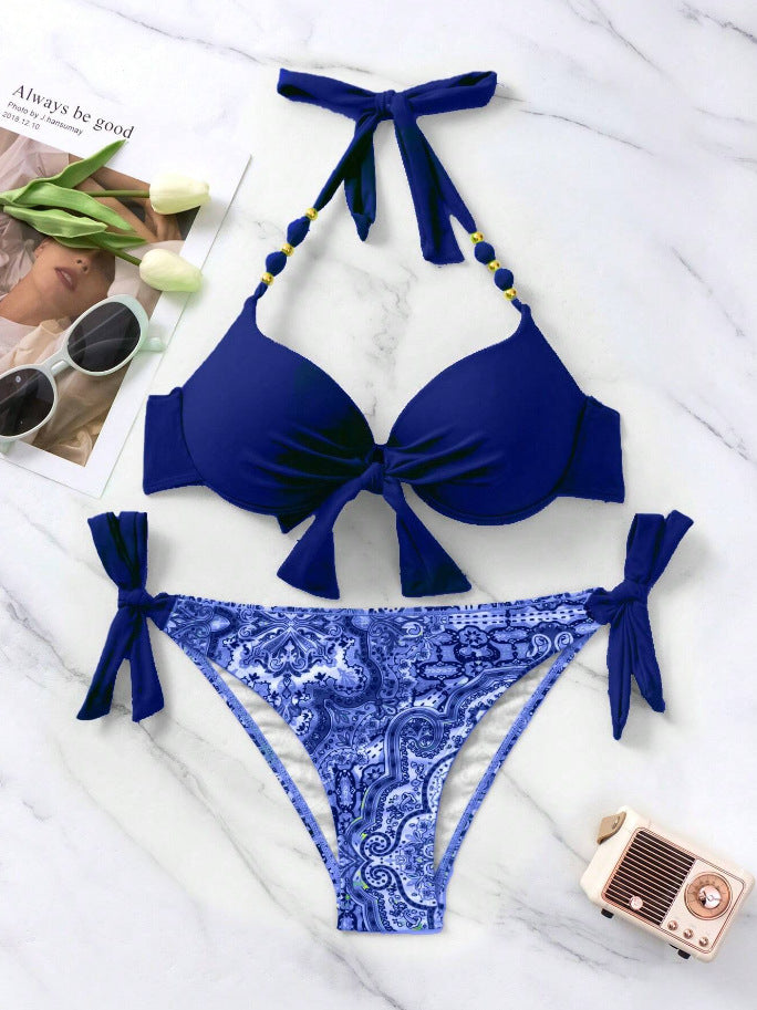 New Style Push-Up Big Bust Tie-Up Bikini - Ethnic Retro Two-Piece Swimsuit