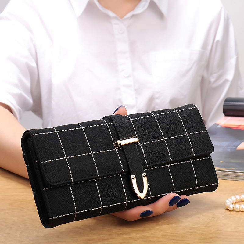 Women's Long Wallet with Japanese Embroidery, Retro Frosted Tri-Fold Design, Large Coin Purse