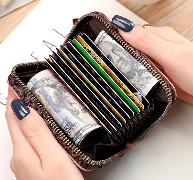 Embroidered Mini Card Holder for Women – Accordion Style Coin Purse with ID Slots, Large Capacity