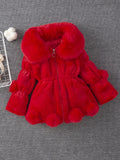 Girls’ Autumn & Winter Wool Coat | Thickened Quilted Jacket with Faux Fur Ears - RAC25JP3262GOW