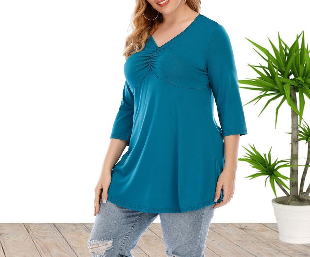 Spring/Autumn New European and American Plus Size Women’s Nine-Sleeve Blouse – Casual Elegant Loose-Fit Top for Ladies