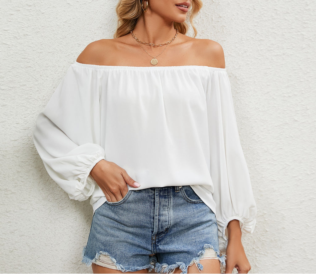 Elegant Solid Color One-Shoulder Chiffon Top - Trendy Women's Statement Blouse