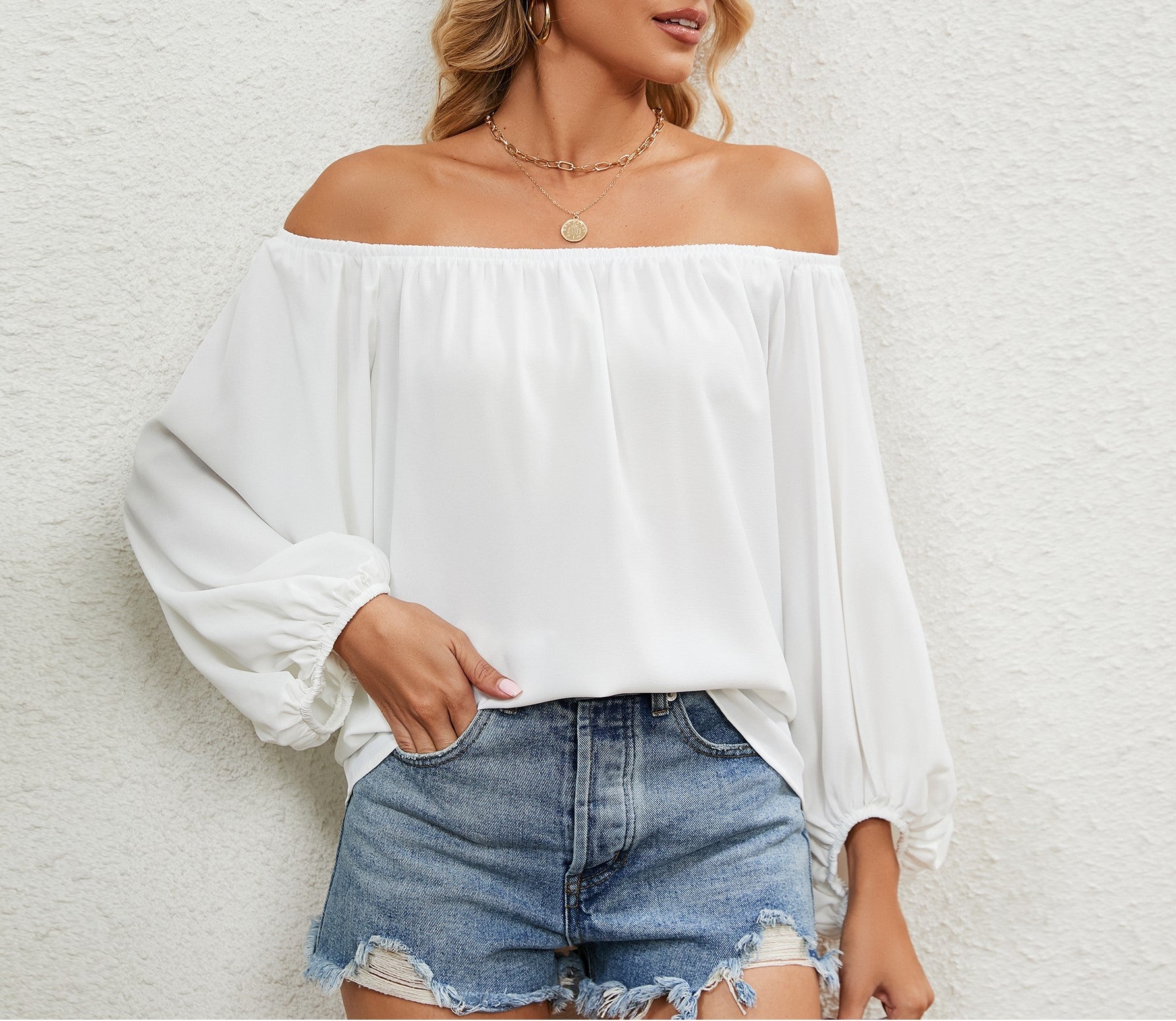 Elegant Solid Color One-Shoulder Chiffon Top - Trendy Women's Statement Blouse