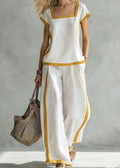 Women's Summer Color Block Top and Wide-Leg Pants Two-Piece Matching Set