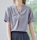 Women's Caramel Short-Sleeved V-Neck Shirt - Lightweight Summer Casual Top