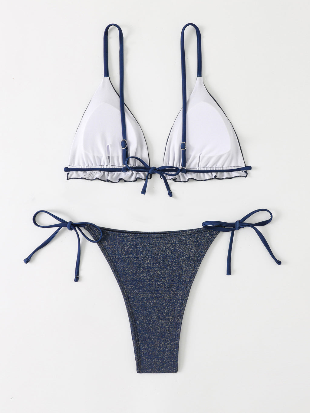 New Solid Color Ruffled Low-Collar Bikini Lace-Up Split Swimsuit for Women