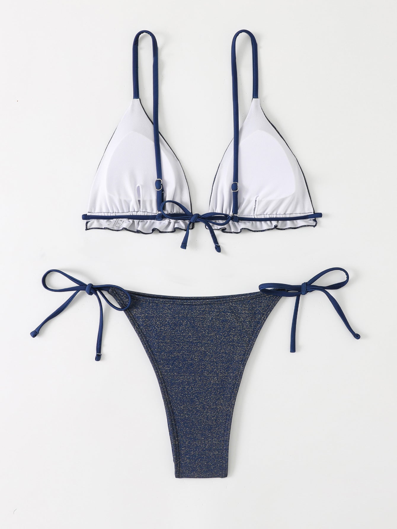 New Solid Color Ruffled Low-Collar Bikini Lace-Up Split Swimsuit for Women