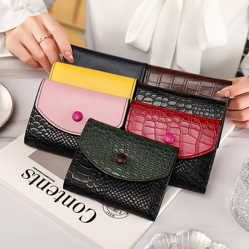 2026 New Short Style Compact Card Holder Coin Clip Wallet – Crocodile Pattern, Trendy & Fashionable