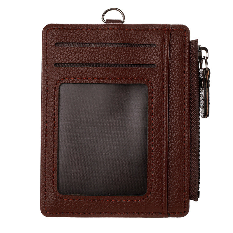 New Women's Leather Card & Coin Holder – Zippered ID, Bus Card, Colorblock Patchwork, Cute & Fresh