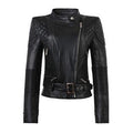 Women Beautiful Pleated Sleeves Leather Jacket