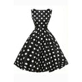 Women Sleeveless Large Swing Polka Dot Twirling Dress