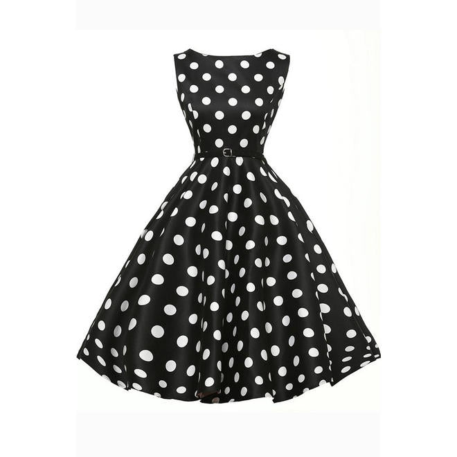 Women Sleeveless Large Swing Polka Dot Twirling Dress