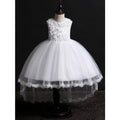 Kids Flower Lace Pettiskirt Back Bow Mesh Dress