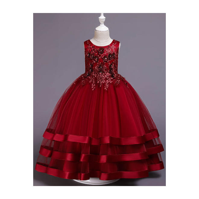 Kid Girl Elegant Bead Lace Multi layer Wedding Dress