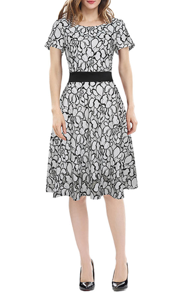 Elegant A Line Embroidery Waist Belt Dress