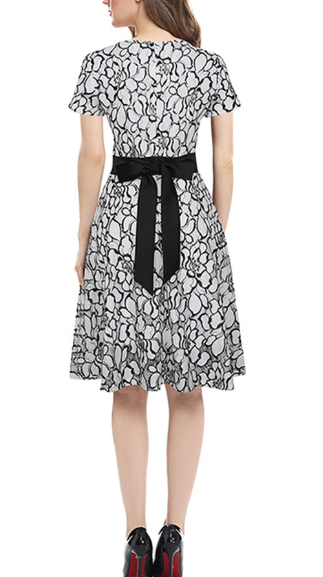 Elegant A Line Embroidery Waist Belt Dress