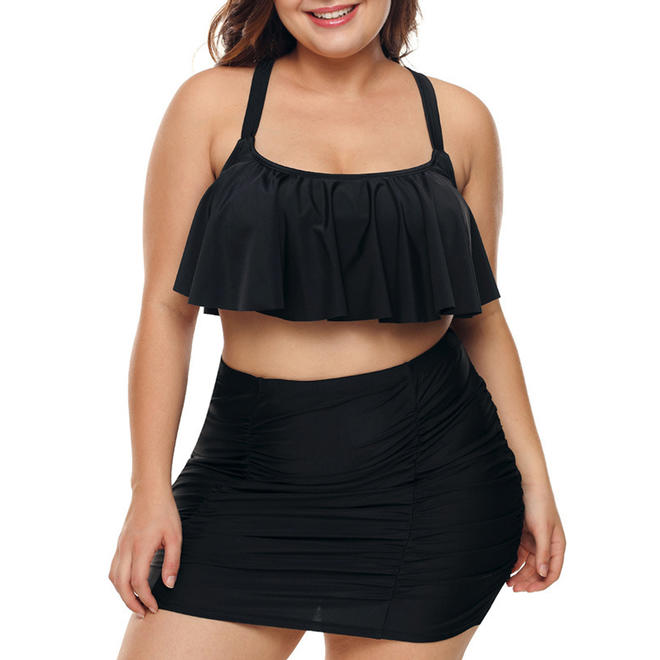 Women Sexy Ruffled Solid Colored Swimwear Set