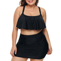 Women Sexy Ruffled Solid Colored Swimwear Set