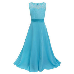 Kids Girls Lace Bust Slim Waist Long Wedding Party Dress