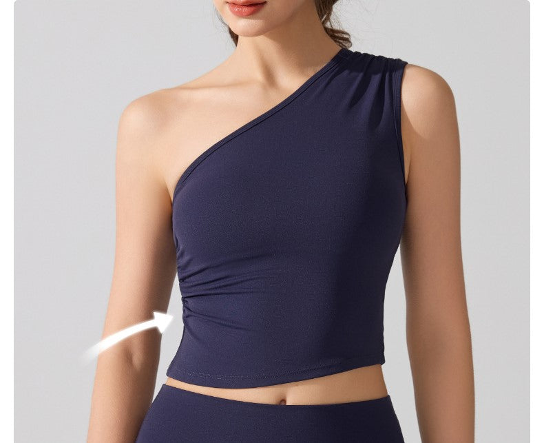 Off-Shoulder Performance Sports Bra | Asymmetrical Design for Running, Yoga, Dance & Fitness