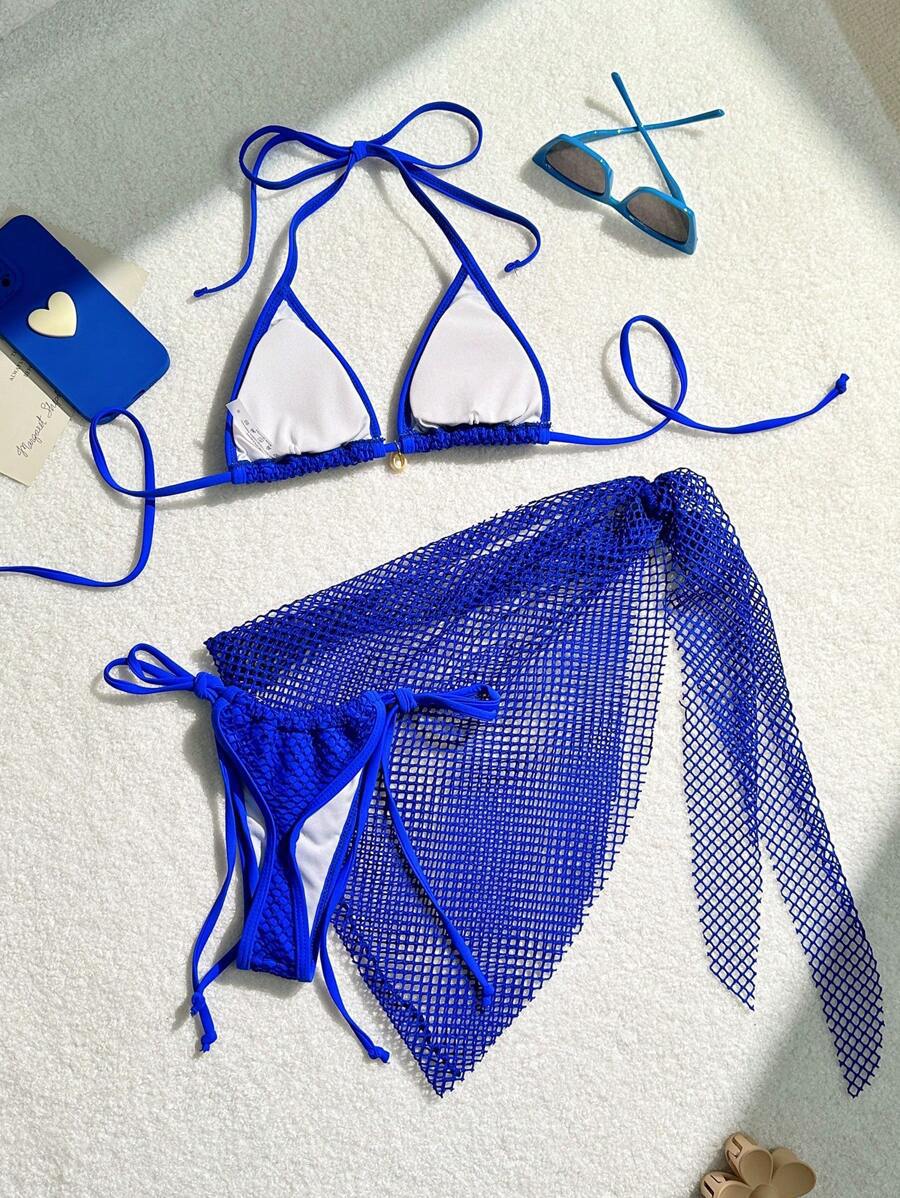 Style Fresh Beach Shell Three-Piece Mesh Bikini Swimsuit