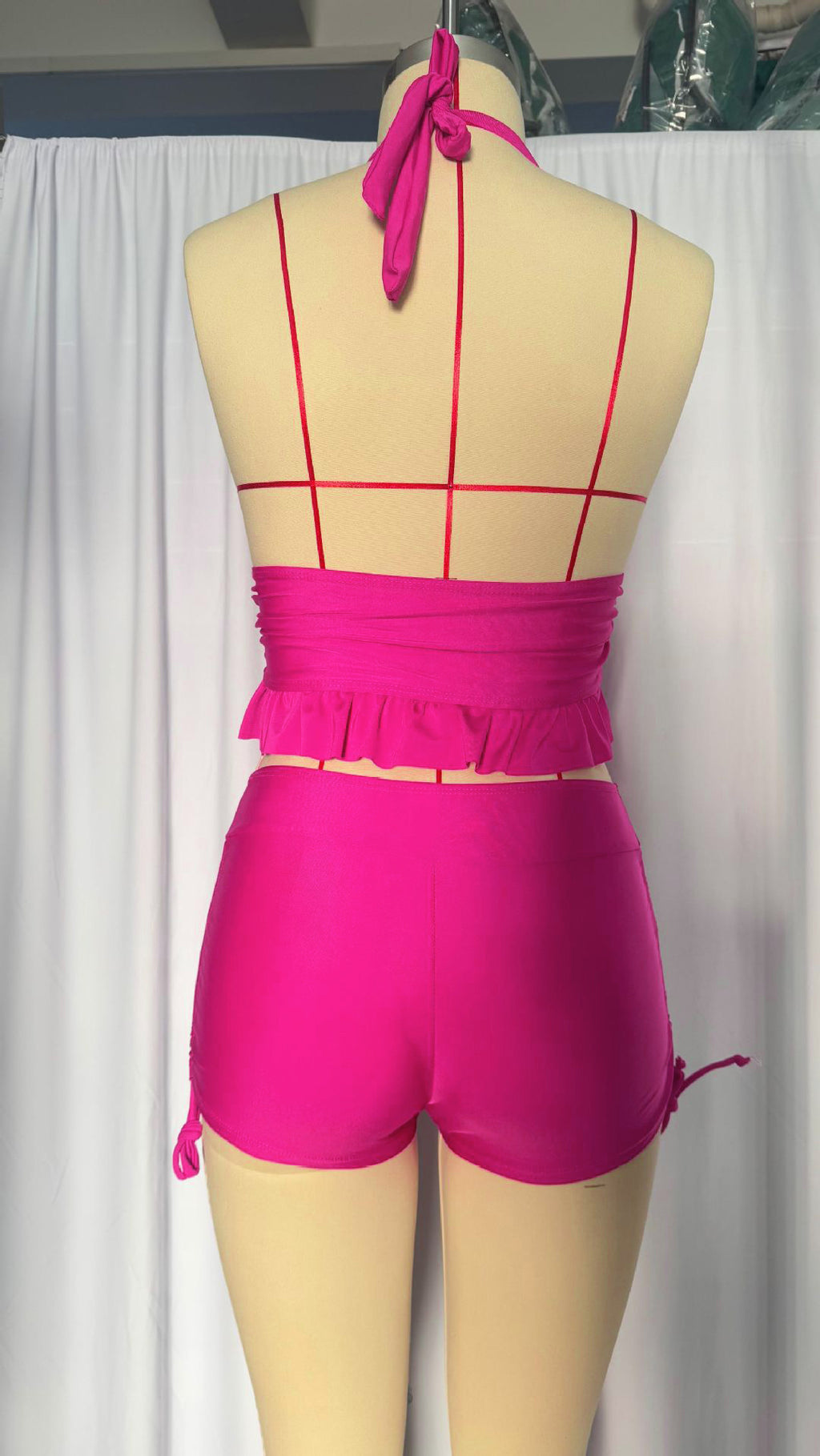Printed Neck Suspender Bikini with Lace Detailing - Spring Collection