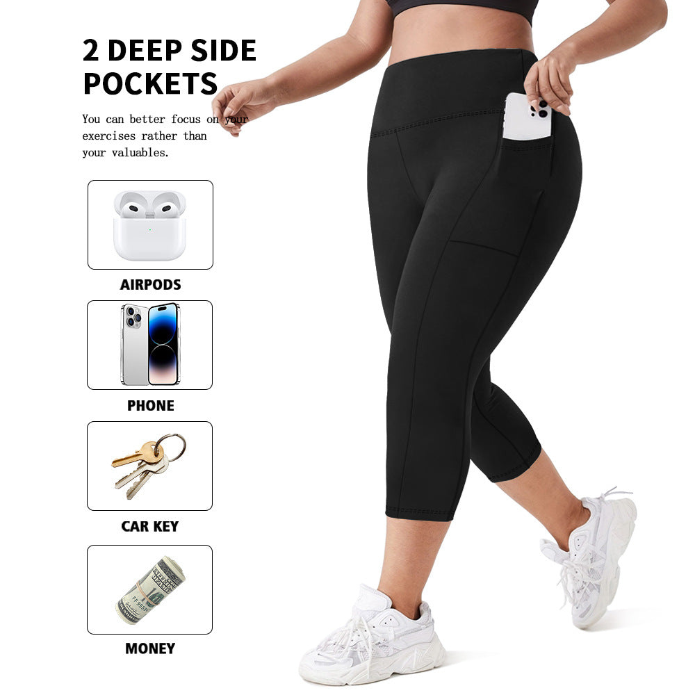 Plus Size 7/8 High-Waisted Milk Silk Yoga Pants – Soft Stretch Sports Leggings