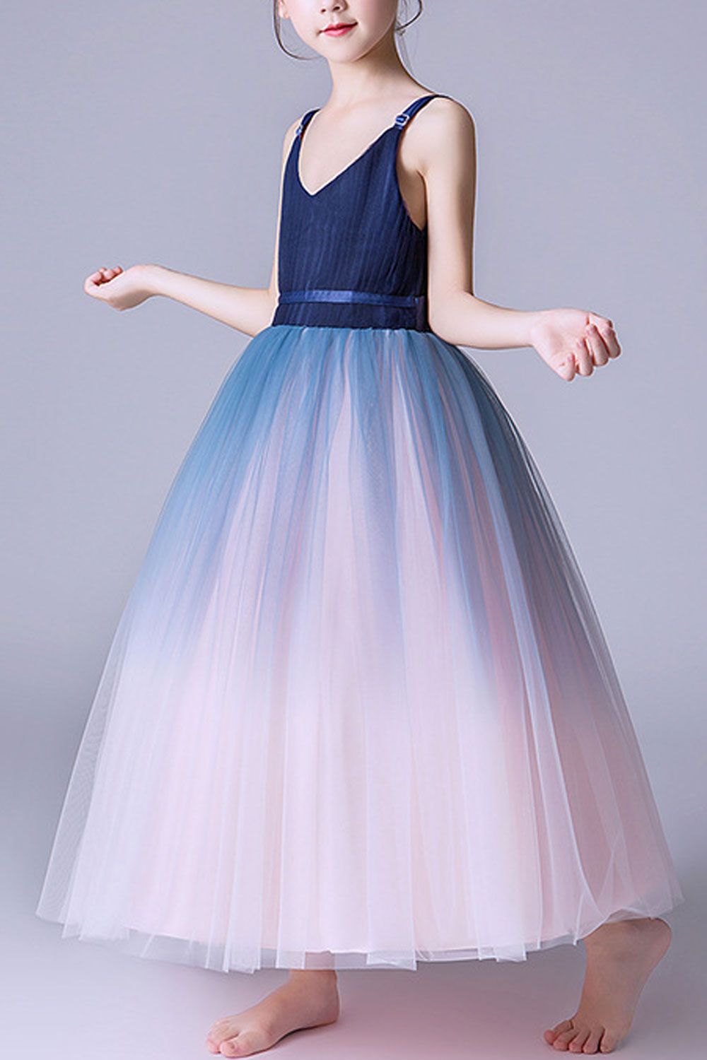 Kids Girls Spectacular Strap Neck Sleeveless Solid Pattern Lovely Fluffy Skirt Dress