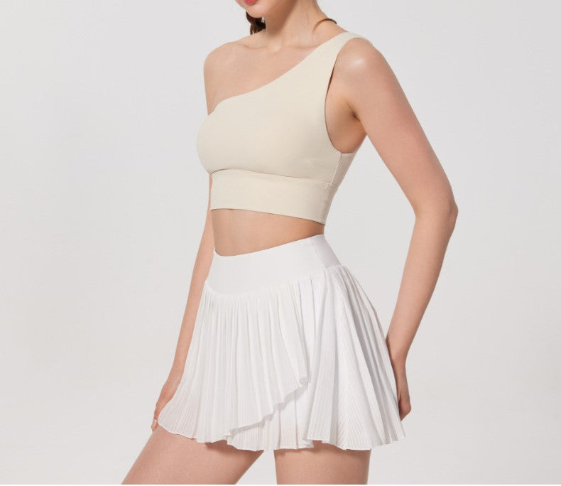 Women's Inclined Shoulder Sports Yoga Bra - Shockproof Antibacterial Running Fitness Dance Back-Enhancing Comfort Innerwear