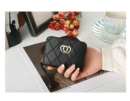 Women's Short Accordion Card Holder – Fashionable Multi-Card Slot Wallet, Heart Style ID & Coin Purse