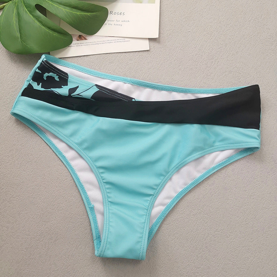 New Digital Print Cross V-Neck Bikini with High Waist Split Design