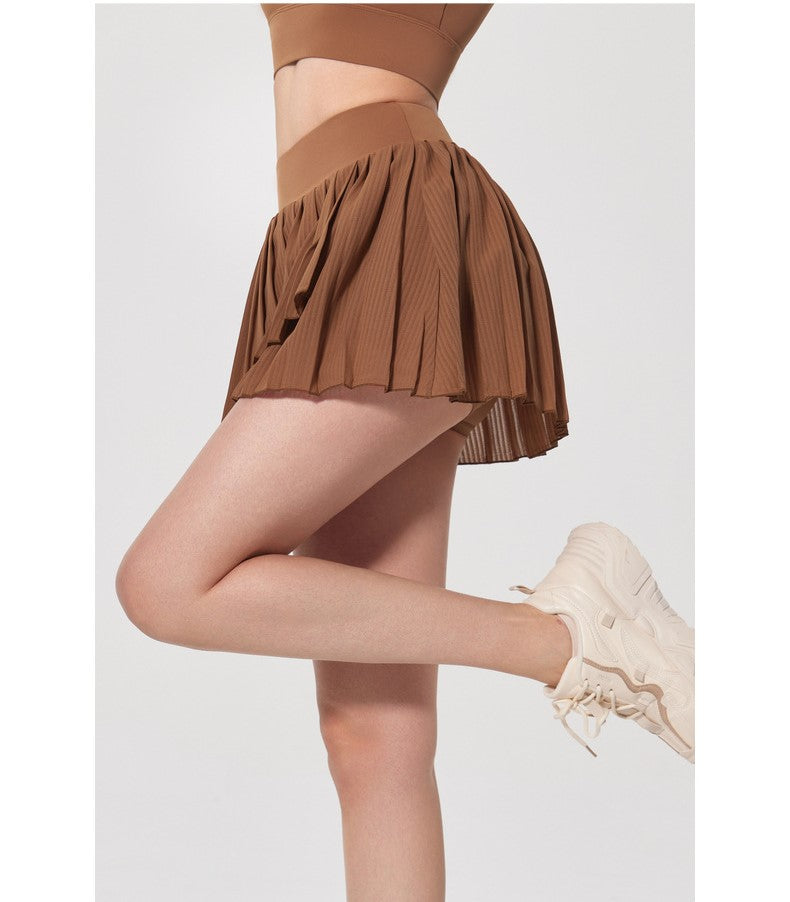 Yoga Pleated Sports Skirt with Built-In Shorts - Anti-Exposure Running, Golf & Tennis Skort