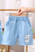 Kids Boys New Fashionable Waistband Half-Assed Elastic belt Solid Color,Letter Pattern Summer Casual Thin Denim Shorts