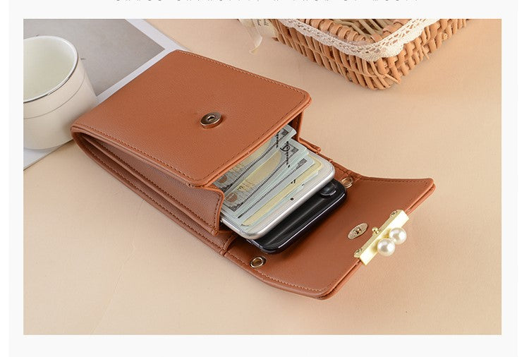 Spring & Summer Women’s Crossbody Mobile Phone Bag – Neck Hanging Pearl Mini Shoulder Purse