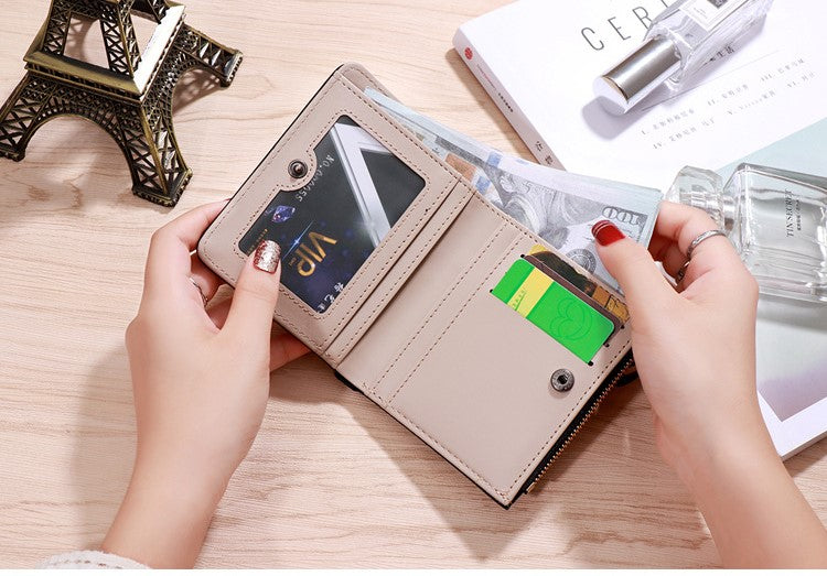 New Small Fresh Student Zipper Buckle Foldable Coin Clip Wallet