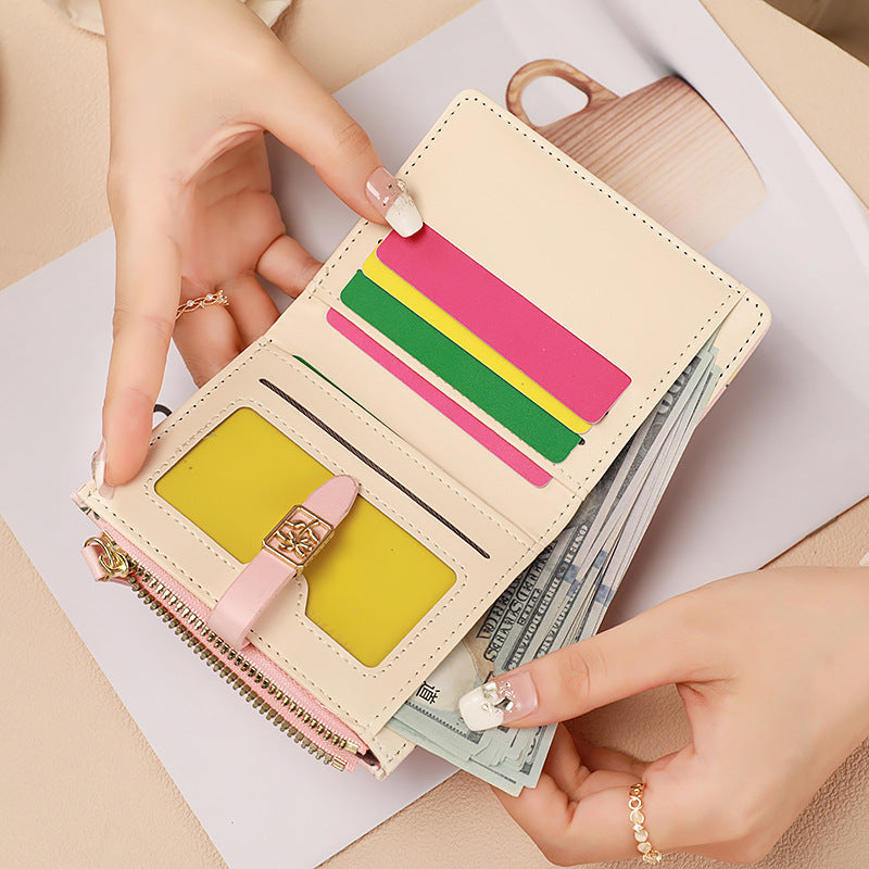 Rose Floral Print Women’s Wallet with Zipper & Buckle – Short Style Multi-Card Slot Coin Purse