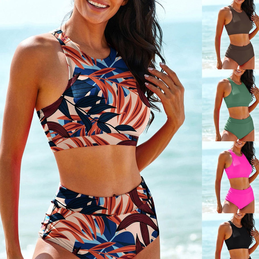 New Style Solid Color Vest-Style Bikini Swimsuit for Women
