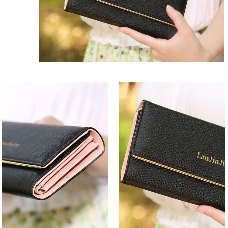 Women’s Retro Tri-Fold Leather Wallet – Large Capacity Long Wallet with Coin Purse & Multi-Card Slots