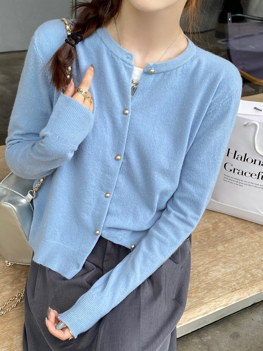 Women's Thin Knit Long Sleeve Cardigan - Gray Spring and Autumn Outerwear