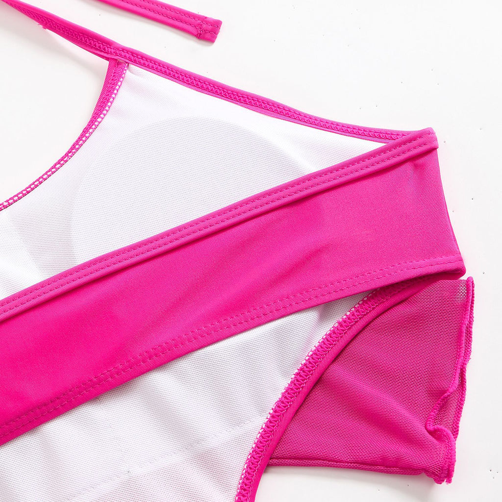 Mesh Strap Solid Color Bikini Swimsuit for Women